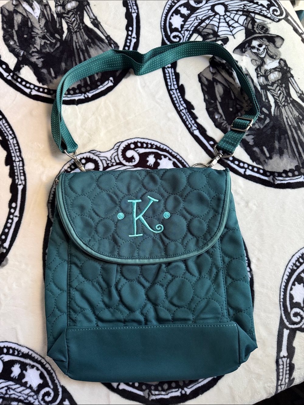 Thirty One “Vary You” Monogram Quilted Crossbody Bag in Teal with K Initial